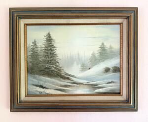 Vintage Winter Landscape Oil Painting Framed Original Fine Art 17x22